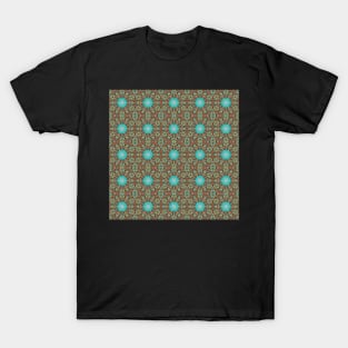 Turquoise and Gold gemmed Kaleidoscope pattern 8 T-Shirt